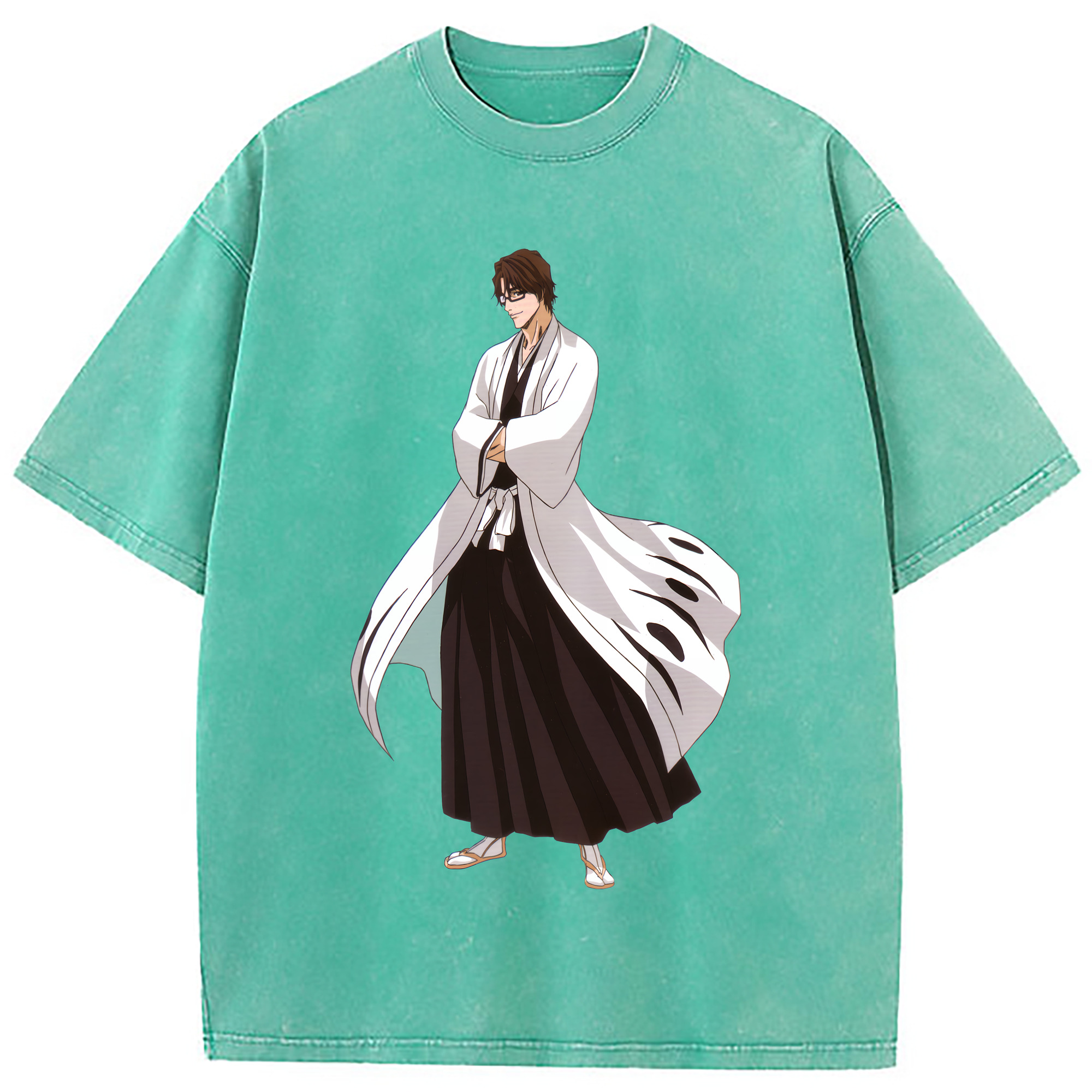 （画像用） ブリーチ 藍染 惣右介（あいぜん そうすけ） BLEACH Aizen Sousuke 綿100% ヴィンテージ風 半袖Tシャツ（フロントプリント）
